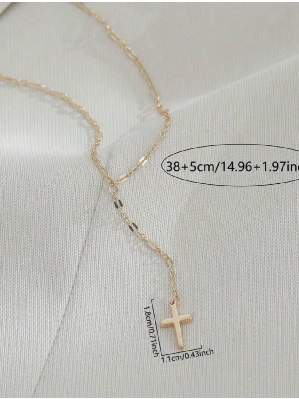 18K Gold Plated dainty Cross Lariat Necklace Stainless Steel Womens Jewelry - Picture 8 of 10
